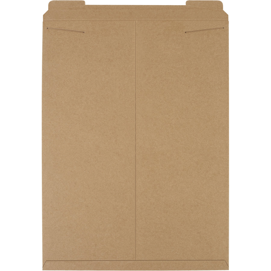 Professional 27x20" kraft stayflat mailers with tab lock closure protect your e-commerce shipments without adding bulk or cost. Made from durable .036 chipboard that requires no additional stiffeners, these heavy-duty flat mailers keep documents and photos pristine while staying lightweight to maximize postage savings. Order by the case of 50.