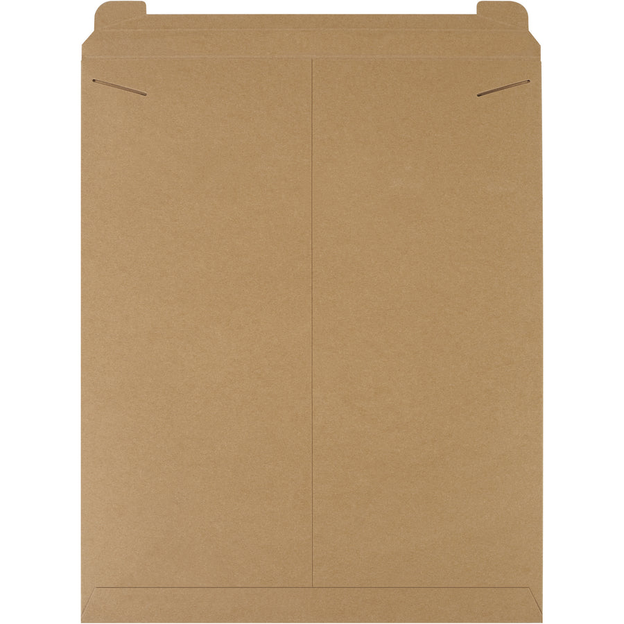 Professional 27 x 22" kraft stayflat mailers engineered for e-commerce brands shipping photos, documents, and flat goods. Heavy-duty .036 chipboard with tab lock closure delivers puncture resistance and consistent protection without additional stiffeners. Lightweight design reduces postage costs–50 mailers per case.