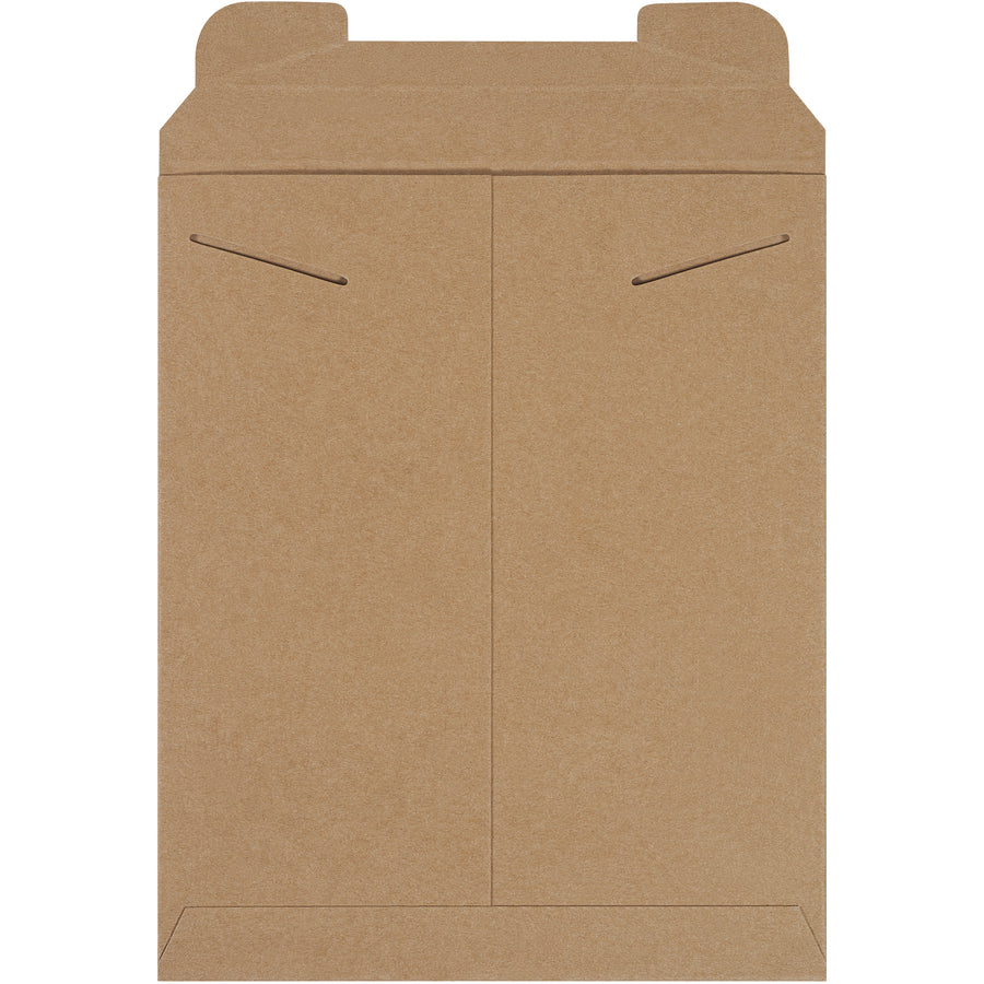 Professional-grade 11x13.5" kraft stayflats® mailers protect documents, photos, and merchandise with rigid .036 chipboard construction and patented tab lock closure. Lightweight design saves postage costs while eliminating the need for additional stiffeners–ship 100 pieces per case with zero bend damage.