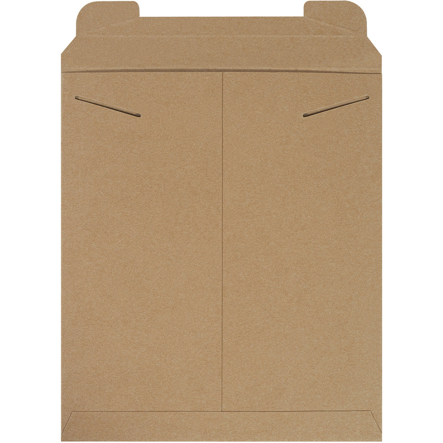 Rigid .036 kraft chipboard stayflats mailers with integrated tab lock closure–no additional stiffeners needed. Perfect for e-commerce brands shipping photos, documents, and flat goods. Lightweight design reduces postage costs while maintaining professional presentation. Sold by the case of 100.