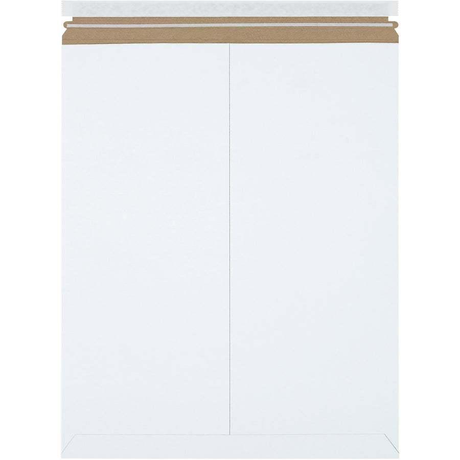 Ship photos, documents, and sensitive items with confidence using these 17x21" white self-seal stayflat mailers. Made from rigid .020 chipboard that requires no additional stiffeners, these peel-and-seal mailers offer professional protection at lightweight cost savings. 100 mailers per case with pull-tab tear strip for effortless opening.