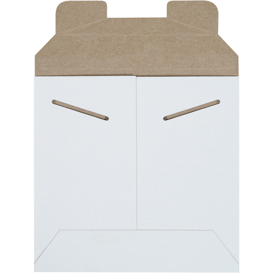 Protect photos, documents, and media in professional white chipboard mailers that arrive damage-free. Our 6x6 Stayflats feature rigid .028 chipboard construction with secure tab lock closure and require no additional stiffeners. Buy by the case of 200 and reduce postage costs with lightweight yet durable fiberboard construction.