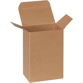 Durable 24-point kraft folding cartons measuring 4" 2.5" 6" designed for secure packaging of small, lightweight products. Featuring pye-lock tucks for positive locking and federal specification compliance. Sold 250 per case and shipped flat for maximum storage and logistics efficiency.