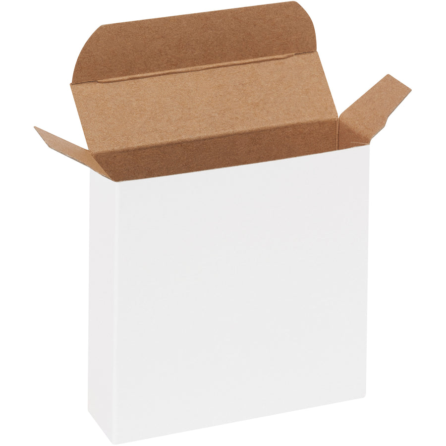 Professional-grade white reverse tuck folding cartons built from durable 24-point die-cut fibreboard for small product packaging. Featuring secure pye-lock tucks and Federal Specification PPP-B-566 compliance, these cartons ship flat to maximize storage and reduce freight costs. Order by the case (1000 units) for wholesale pricing.
