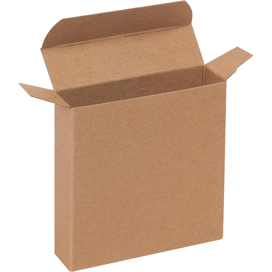 Secure small product packaging with our 4x1 1/16x4" kraft reverse tuck folding cartons. Made from durable .024 point die-cut fibreboard with pye-lock tucks for positive locking, these chipboard boxes ship flat to minimize storage and freight costs. Case of 500 units meets federal specification PPP-B-566.