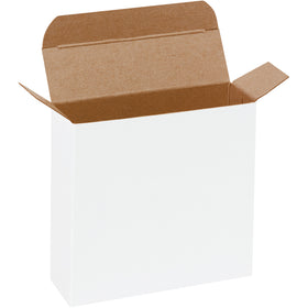 Professional-grade white reverse tuck folding cartons built from durable 24-point die-cut fibreboard. Features pye-lock tucks for secure positive locking and meets federal specification PPP-B-566. Case of 500 units ships flat for maximum efficiency.