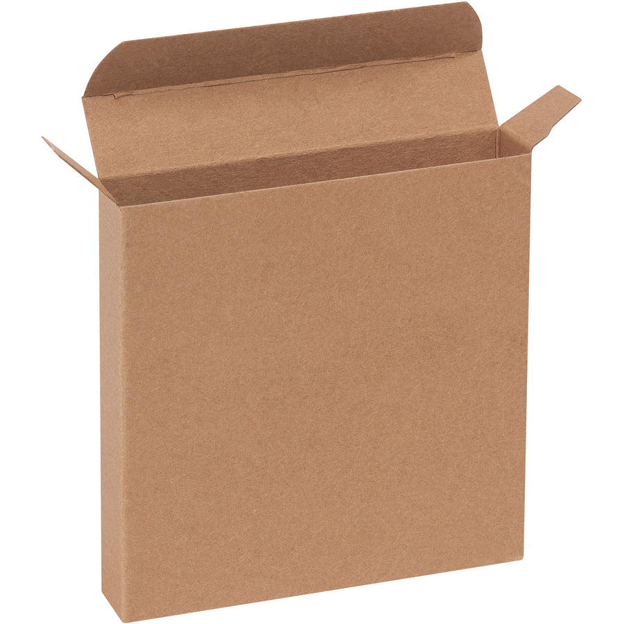 Secure small products with these 5.25x1x5.25" kraft reverse tuck folding cartons featuring pye-lock tucks for positive locking. Made from durable 24-point die-cut fibreboard and sold as a case of 250 units. Ships flat to maximize storage efficiency and minimize freight costs.