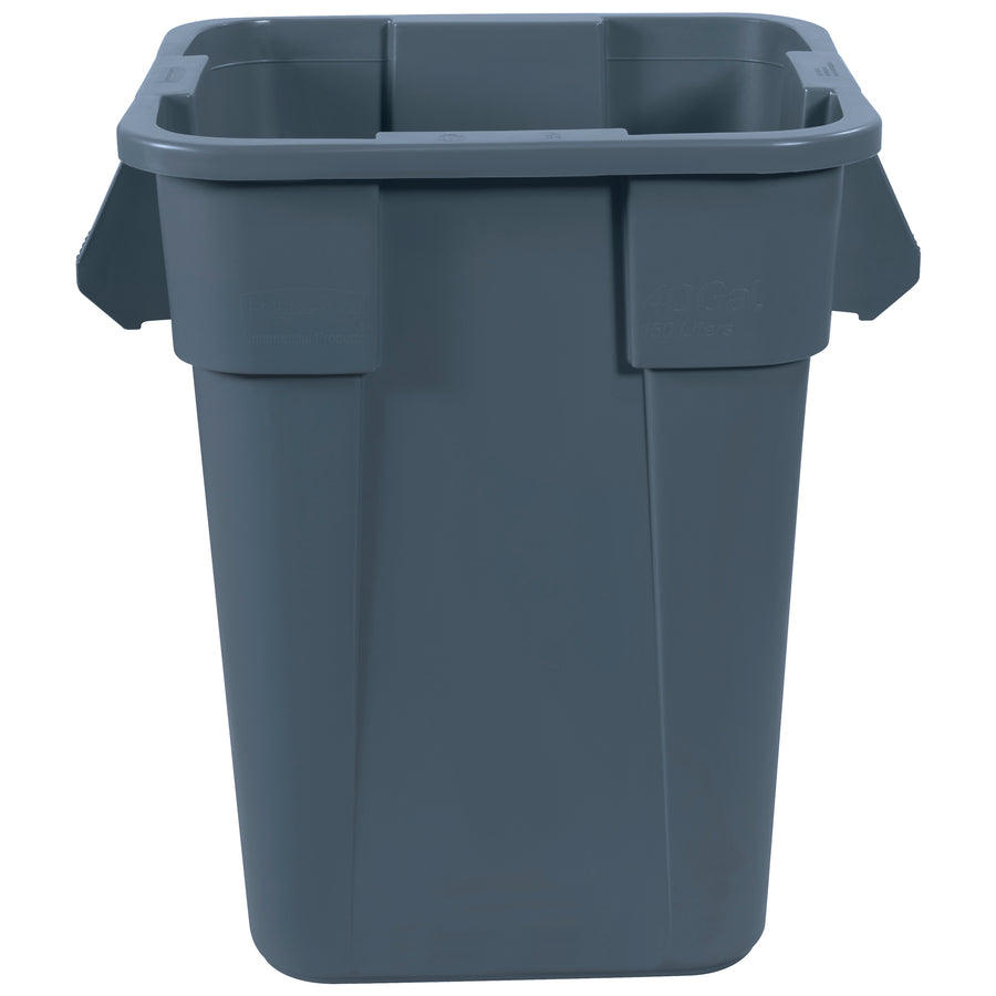Heavy-duty 40-gallon square plastic container delivers 14% more capacity than round alternatives, fitting your industrial janitorial workflow efficiently. Built from reinforced plastic with molded grips and nesting handles for secure side-by-side stacking. Rust-proof, chip-resistant design ensures long-term durability in demanding commercial environments.