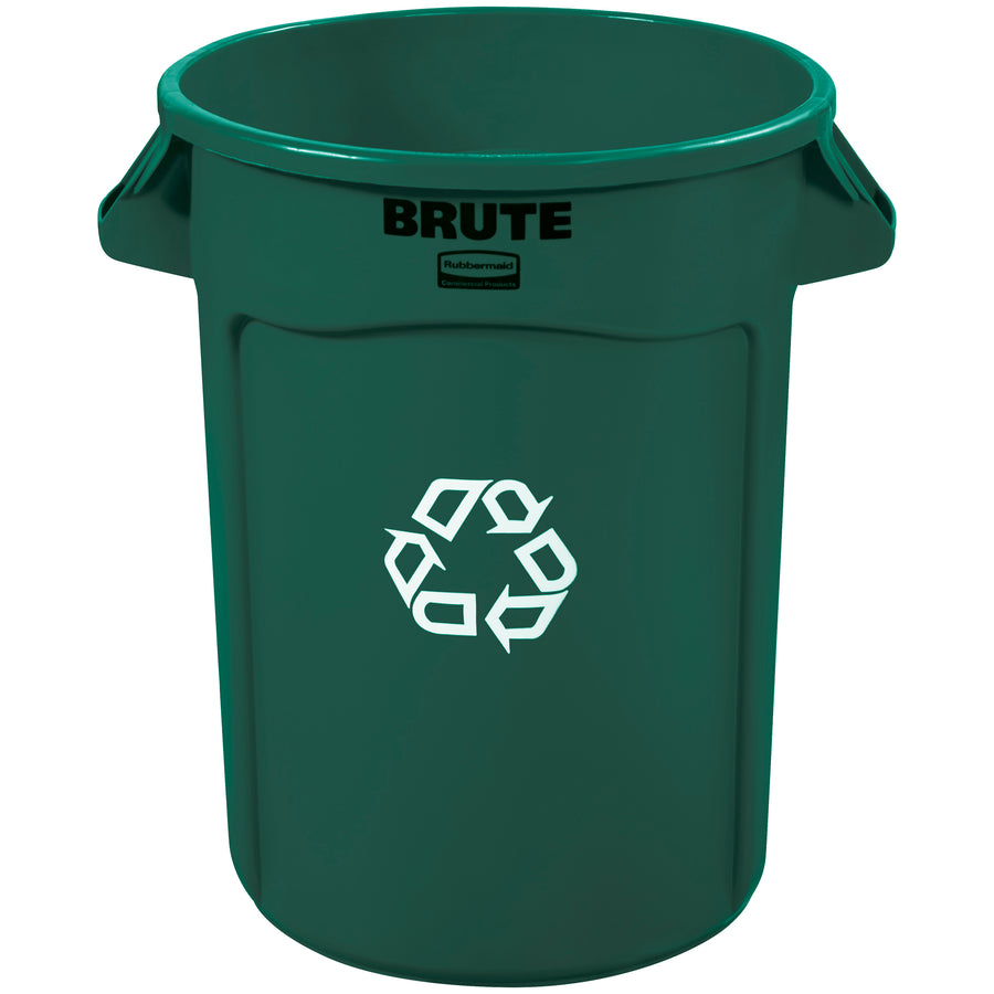 Industrial-grade 32-gallon recycling container engineered for demanding warehouse and manufacturing environments. Heavy-duty plastic construction resists dents, chips, and peeling with reinforced base rated for dragging over rough surfaces. Rounded handles and integrated rib rim structure deliver superior strength and ergonomic lifting.