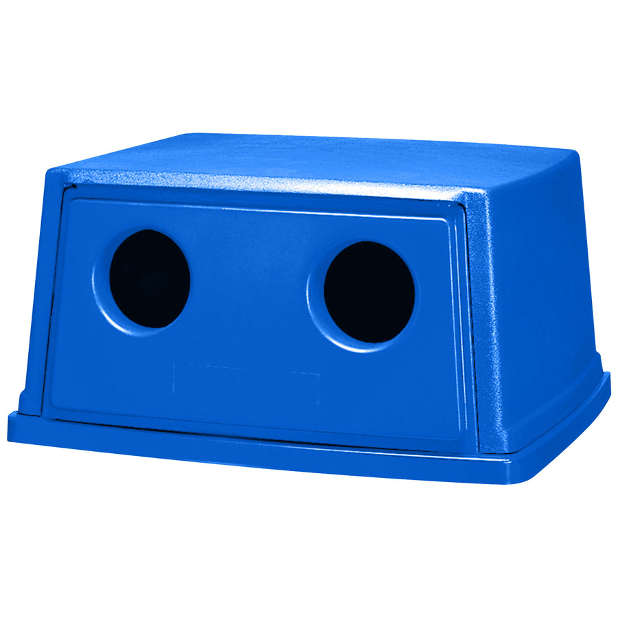 Heavy-duty plastic lid engineered for Rubbermaid Glutton 56-gallon recycling containers. Measures 26 5/8" 23" 13 1/2" with reinforced construction that won't peel, dent, or chip. Ideal for warehouse, manufacturing floor, and office recycling programs.