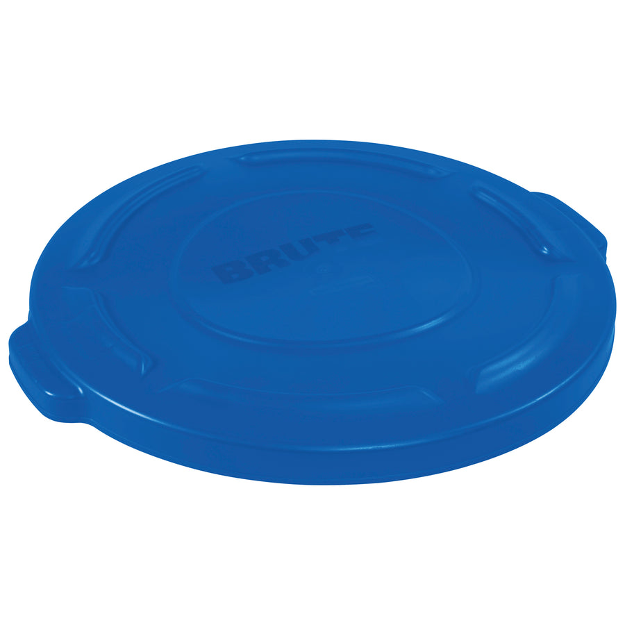 Heavy-duty plastic flat lid for 20-gallon Rubbermaid Brute trash cans–rust-proof, dent-resistant, and snap-on secure. Sold individually. Perfect for commercial facilities, warehouses, and industrial spaces requiring reliable waste container covers that stack efficiently.