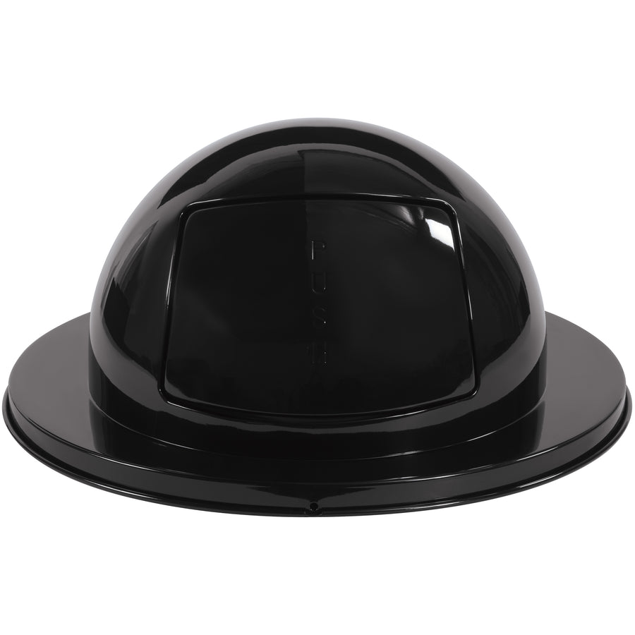 Heavy-duty Rubbermaid Brute steel dome lid engineered for 55-gallon drums. 20-gauge steel construction resists punctures and dents in high-traffic commercial facilities. Includes mounting hardware (3 thumb screws + 3 metal clips) for secure, tool-free installation on plastic or steel drums.