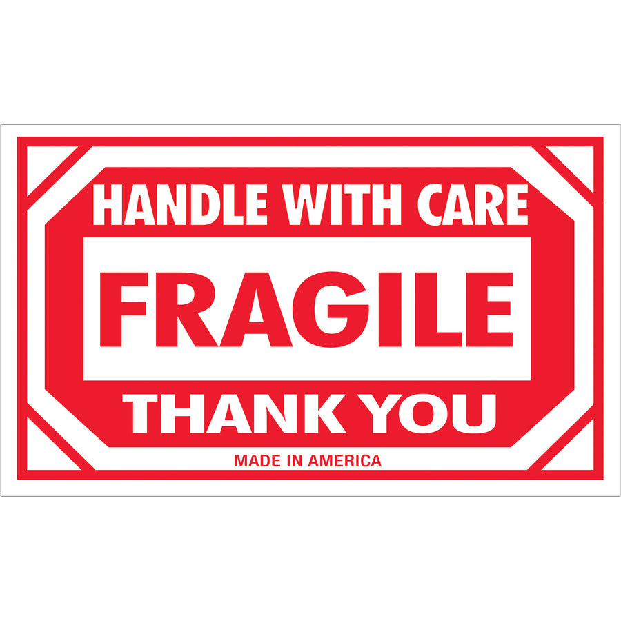 Make fragile shipments impossible to miss with these bold 3x5" red and white handling labels. Printed on durable semi-gloss coated paper for smudge resistance and long-term visibility in warehouses and during transit. Each roll contains 500 labels‚ideal for shipping coordinators managing high-volume fragile freight.