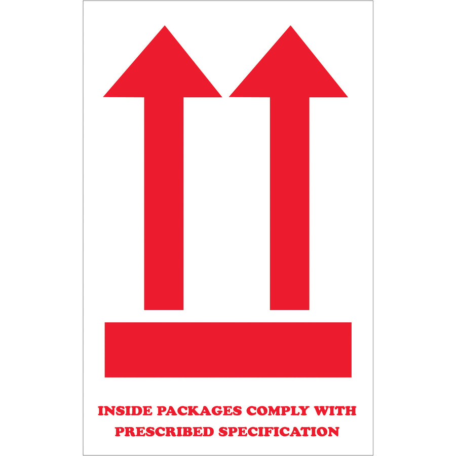 Internationally recognized 4x8" This End Up labels ensure your shipments receive proper handling across borders. Printed on durable semi-gloss coated paper, this roll of 500 labels meets multi-country compliance standards. Pair with compatible table top or wall mount dispensers for seamless warehouse operations.
