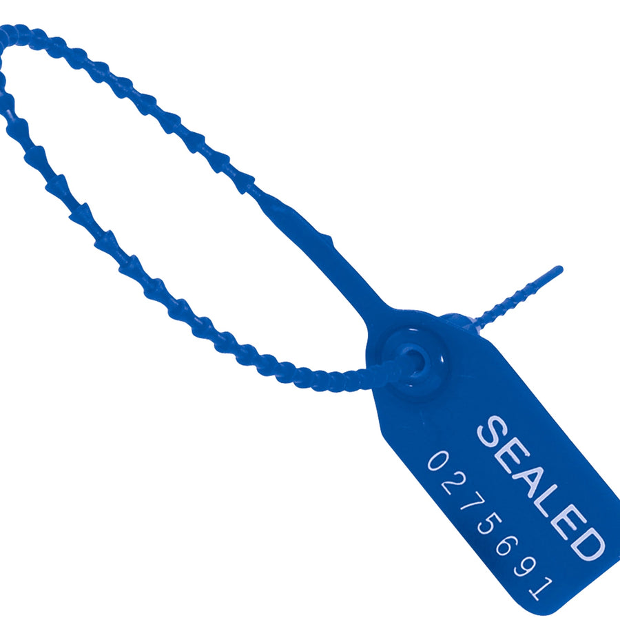 9 in Blue Plastic Pull-Tight Tamper Evident Seals 100/Case SE1001BL