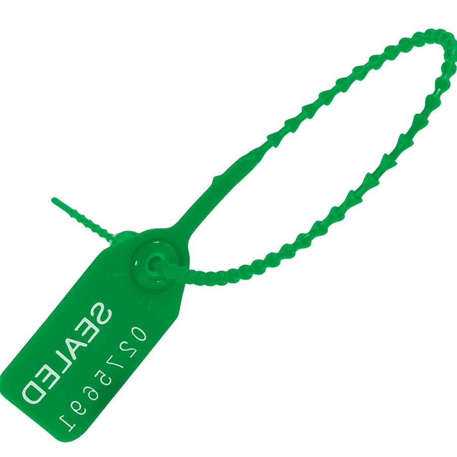 9 in Green Plastic Pull-Tight Security Seals Tamper Evident 100/Case SE1001G