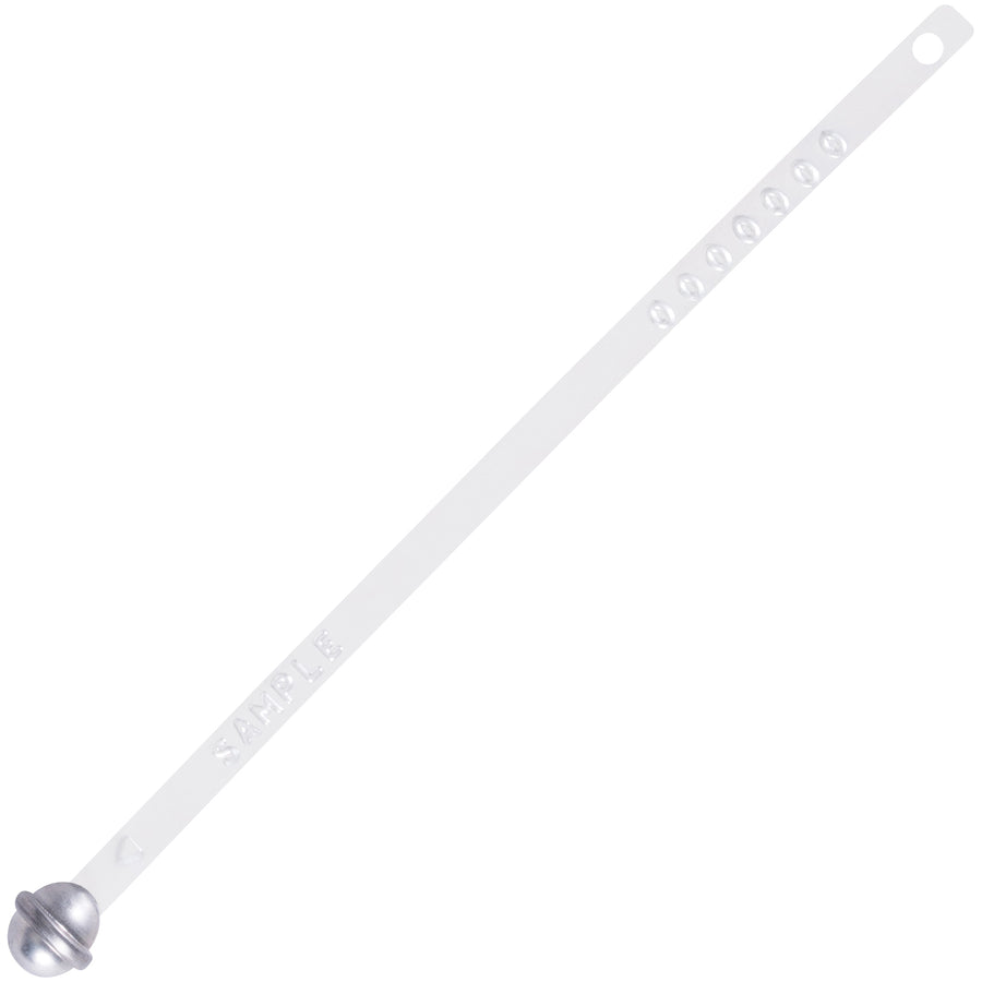 Heavy-duty tin-plated steel security seals prevent cargo tampering with permanent sequential numbering and embossed "Secured" marking. 8.5" x 5/16" dimensions fit standard trailer locks. Tool-free application saves time–simply apply and remove evidence instantly appears if breached. Sold in economical cases of 200 seals.