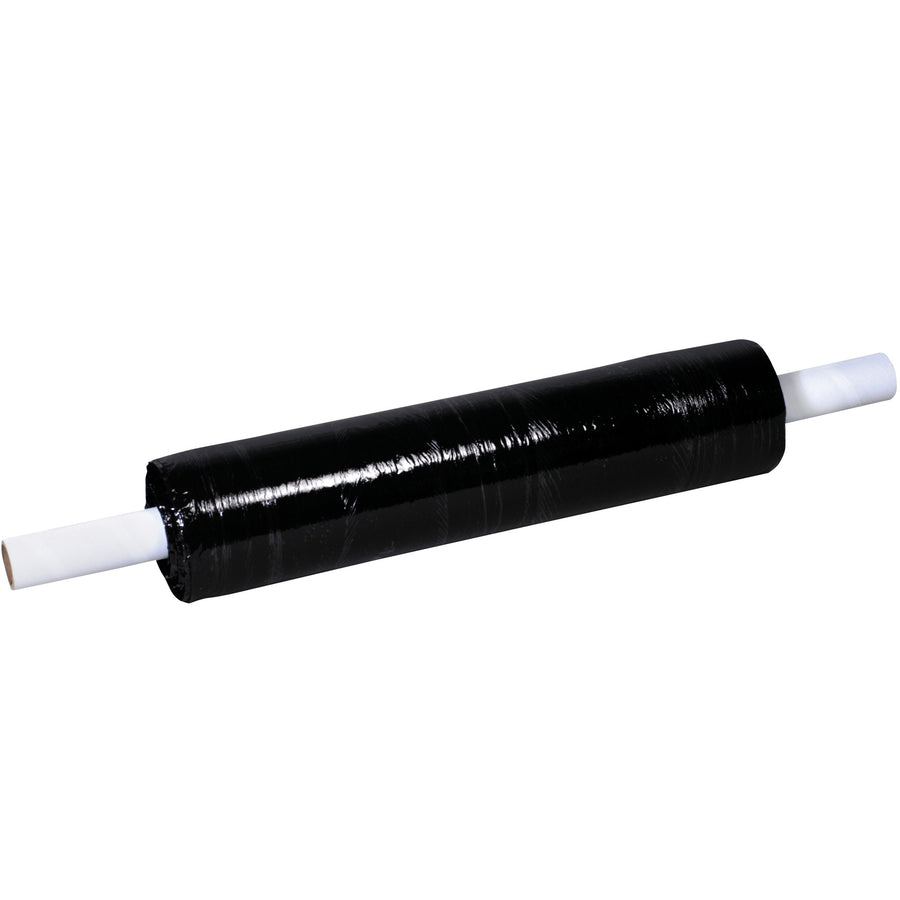 Hand-ready extended core stretch film designed for warehouse teams shipping confidential or light-sensitive loads. Each 1000' roll features a 4.5" extended core handle eliminating the need for a dispenser. Black opaque formula provides complete load visibility protection while delivering superior puncture resistance and load retention.