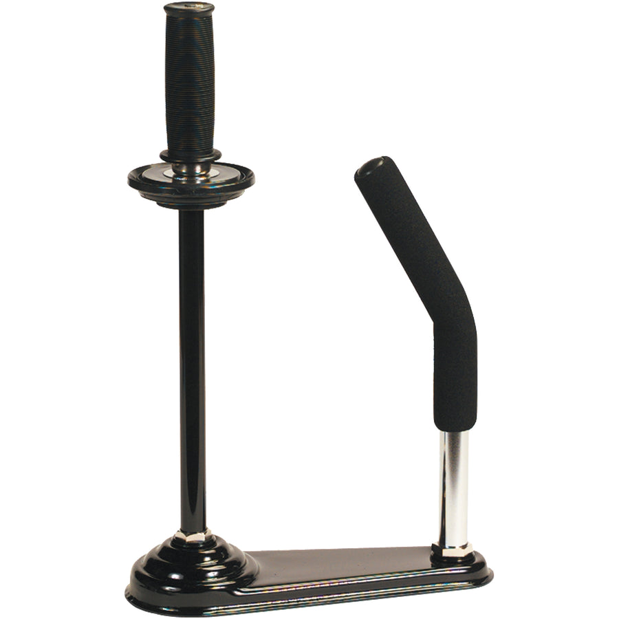 Reduce operator fatigue with this metal/plastic foam grip stretch film dispenser featuring ball bearing tension control for consistent, even wrapping. Adjusts to accommodate all hand stretch film roll widths and prevents friction on hands during high-volume pallet wrapping. Sold as 1 dispenser.