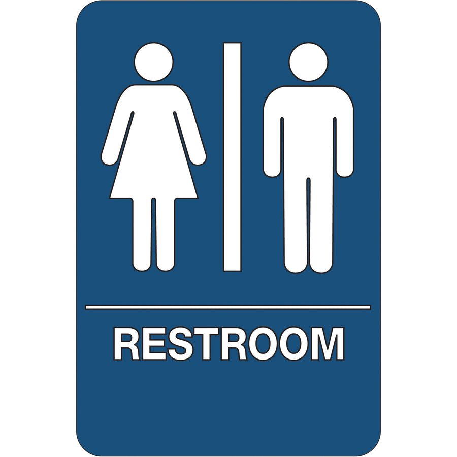 Meet ADA compliance requirements with this 6" × 9" men/women restroom sign made from durable ¼" ABS plastic. Pre-applied double-sided foam tape eliminates mounting hassles. Ships ready to install.