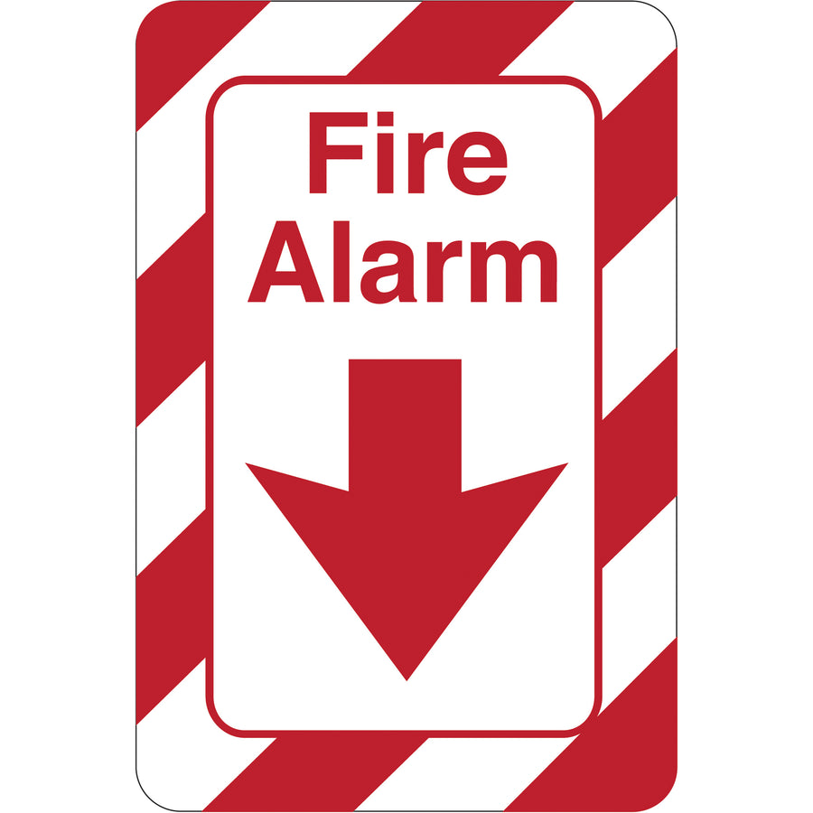 OSHA-compliant fire alarm signs that mount instantly with pre-applied double-sided foam tape. Universal 6" x 9" red and white plastic design fits any facility. 1/8" thick durable construction withstands high-traffic areas without peeling or fading.
