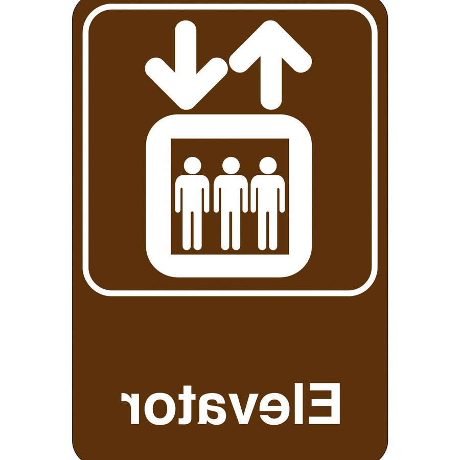 6x9 Brown/White Plastic Elevator Facility Sign 1-Pack SN408