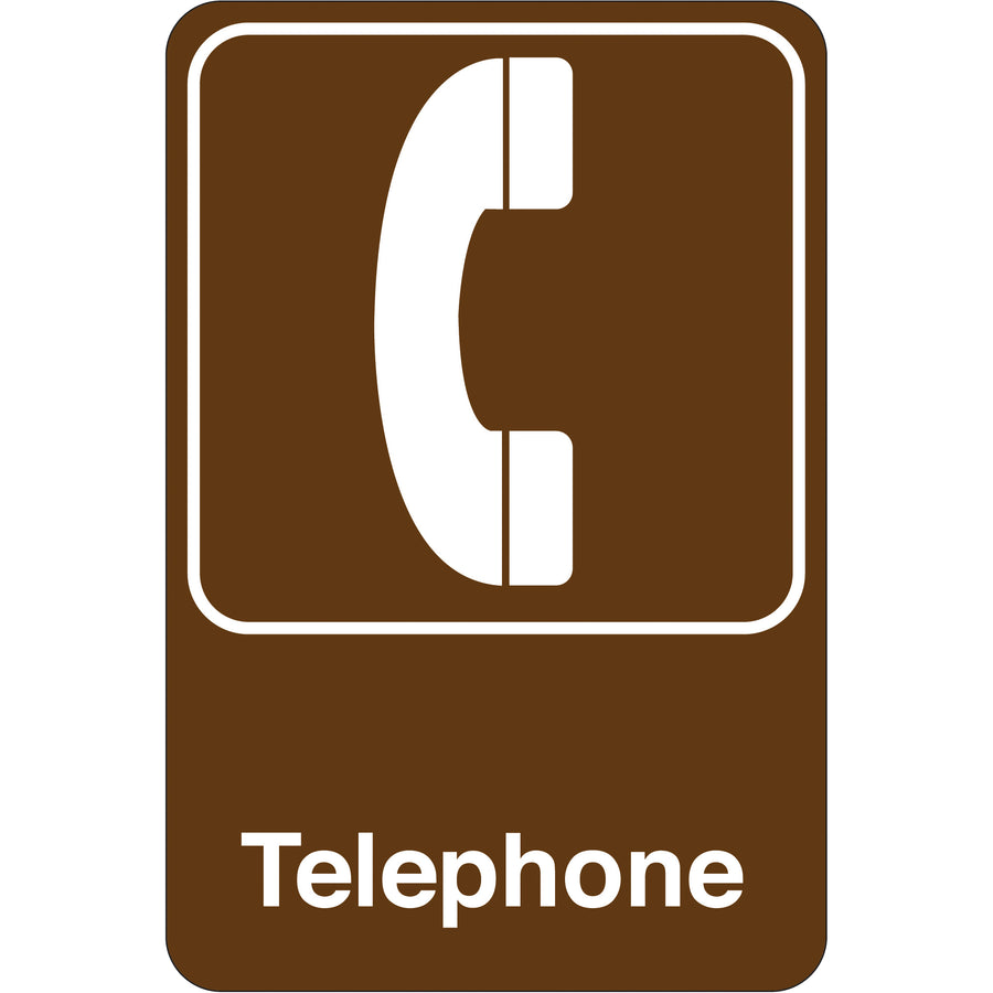 Universal 6" x 9" telephone instructional sign with pre-applied double-sided foam tape for instant mounting on any surface. 1/8" thick durable plastic construction withstands facility wear. Includes everything needed for compliant workplace communication.