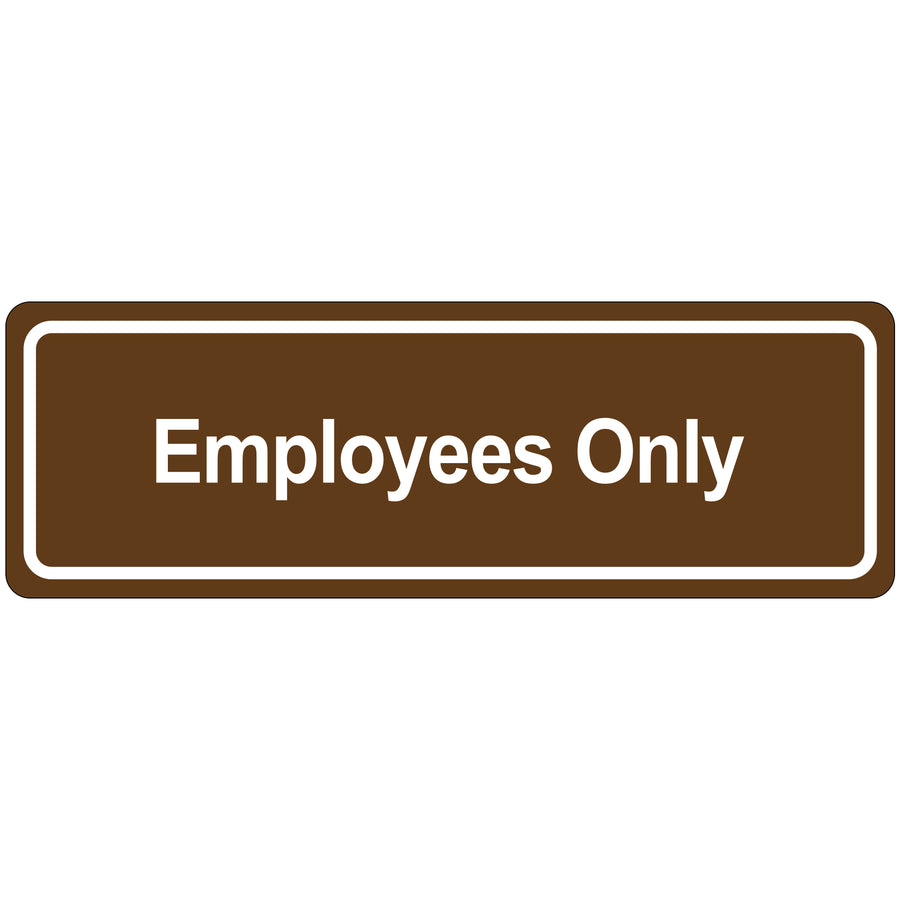 Professional-grade 3" x 9" acrylic Employees Only door sign with adhesive backing for instant installation. Reverse back printed with opaque design and clear acrylic cover for durability and clarity. Perfect for facilities maintenance teams managing employee-restricted areas.