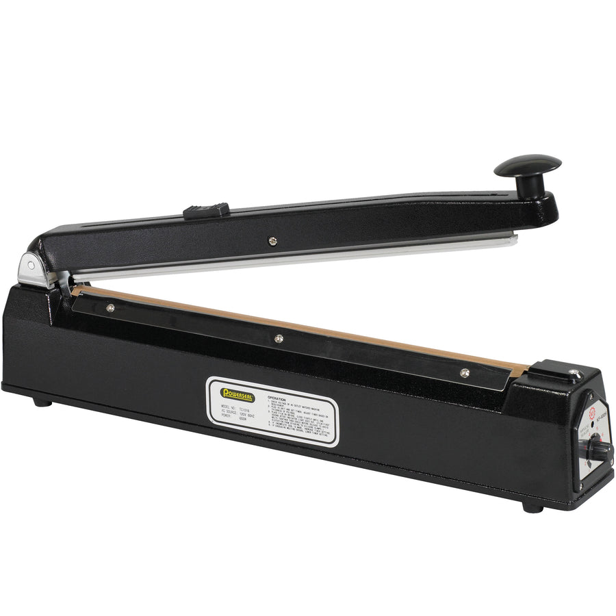 Seal and cut polyethylene and polypropylene bags in a single operation with this 16" impulse sealer. Features 12 mil sealing thickness for consistent, durable closures on poly tubing and bags. Industrial-grade heat sealer with sliding cutter reduces labor and improves packaging speed.