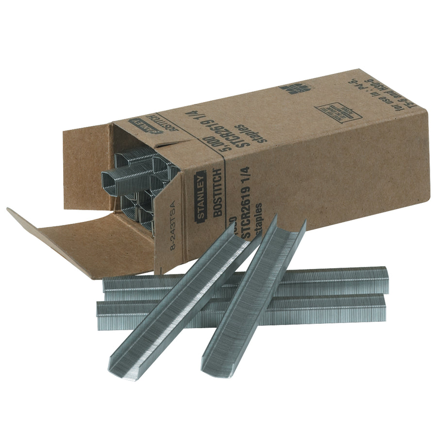 Professional-grade 1/4" steel staples designed for stapling hammer applications. Each case contains 5,000 staples for high-volume packaging operations. Reliable fastening solution that ensures secure, compliant shipping every time.