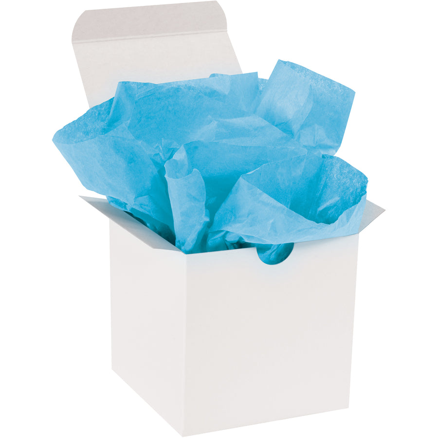Professional-grade turquoise tissue paper sheets designed for industrial packaging, void fill, and product wrapping. Each case contains 480 sheets of 20x30" premium tissue with 10 lb. basis weight and fade-resistant dyes. Soft texture on both sides delivers superior cushioning and presentation without added costs.