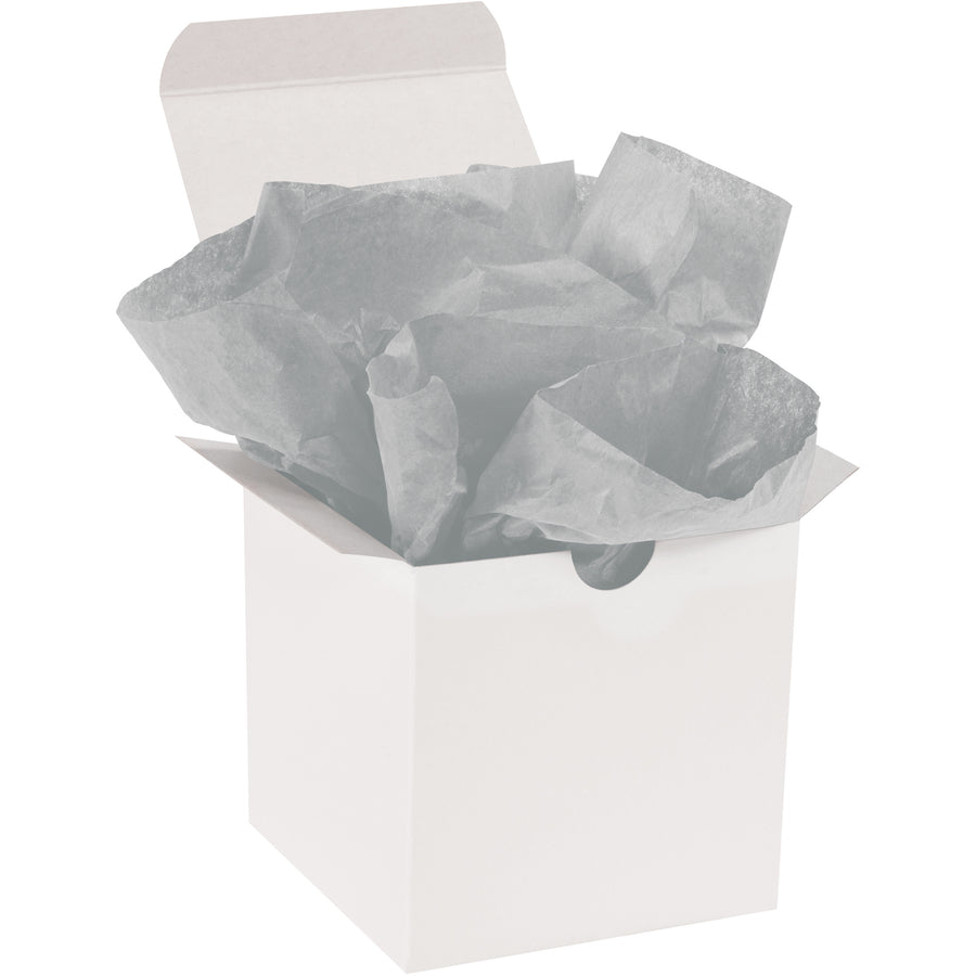 Professional-grade light gray tissue paper sheets designed for industrial packaging applications. Each case contains 480 sheets of 20x30" material with 10 lb basis weight, providing reliable void fill and product wrapping capabilities. Fade and bleed-resistant dyes ensure your finished packages maintain appearance throughout shipping and handling.
