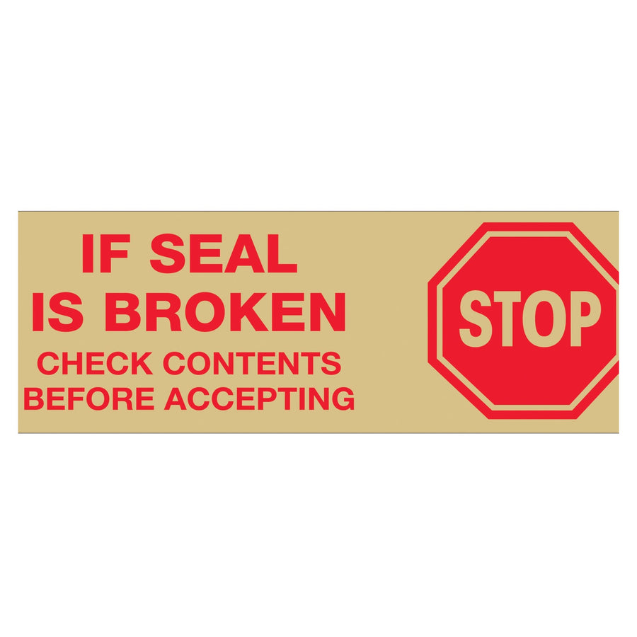 3 in x 110 yd Tan "Stop If Seal Is Broken" Message Carton Sealing Tape 24/Case T905P01T