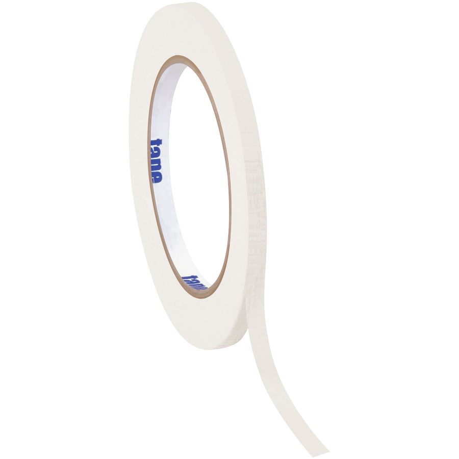 Tape Logic white masking tape delivers reliable adhesion for labeling, coding, and paint masking on production lines. Each roll measures 1/4" x 60 yards with 4.9 mil crepe construction–ideal for medium-temperature applications. Order 144 rolls per case for continuous packing line operations.