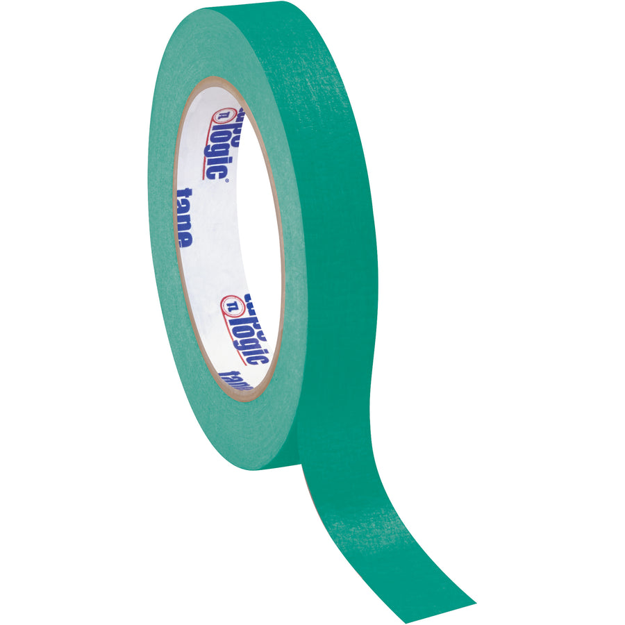 Professional-grade 3/4" x 60 yard dark green masking tape in convenient case of 48 rolls. 4.9 mil crepe paper construction delivers reliable adhesion and clean removal on packing lines. Perfect for labeling, color-coding inventory, and medium-temperature sealing applications.