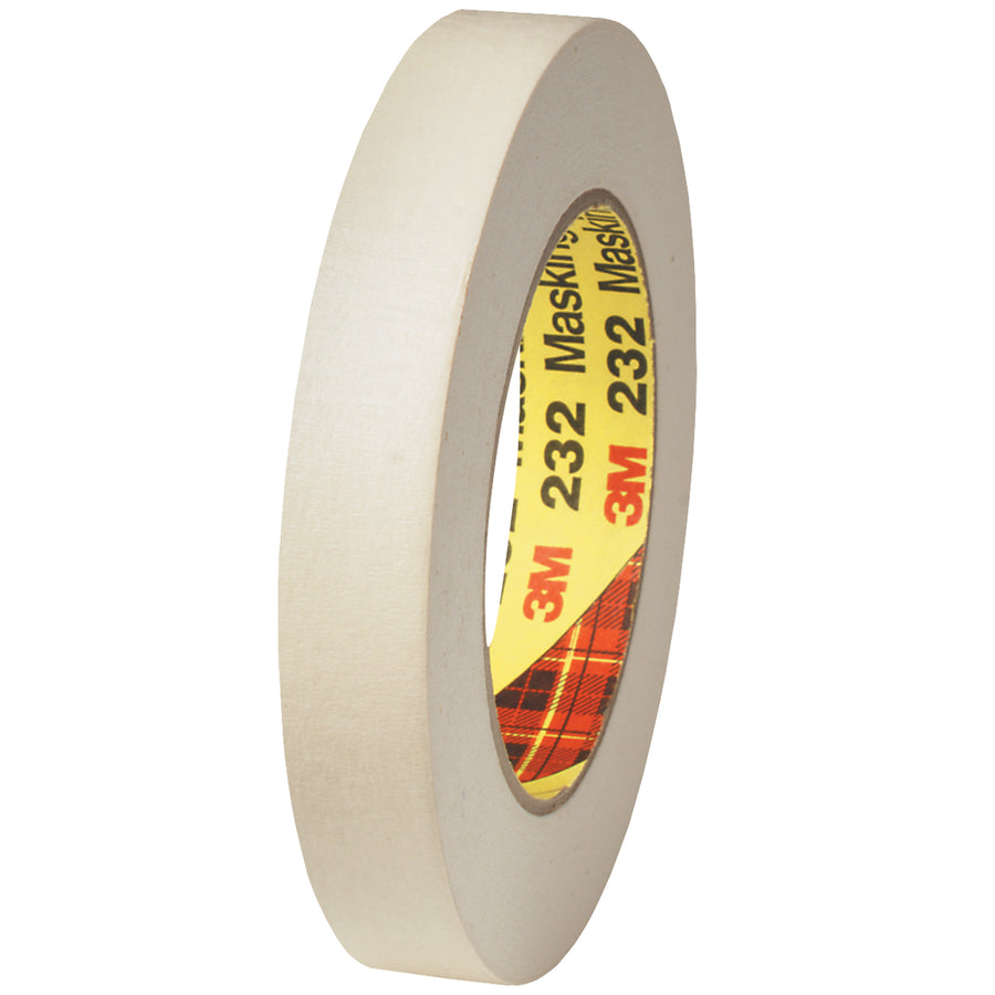 3M High Performance Masking Tape #232 delivers clean removal and precision paint lines on powder coat and stainless steel surfaces. Each case contains 12 rolls of 3/4" x 60 yard crepe paper tape with rubber adhesive rated to 250°F for 30 minutes, ideal for medium-temperature bake operations and production line painting.