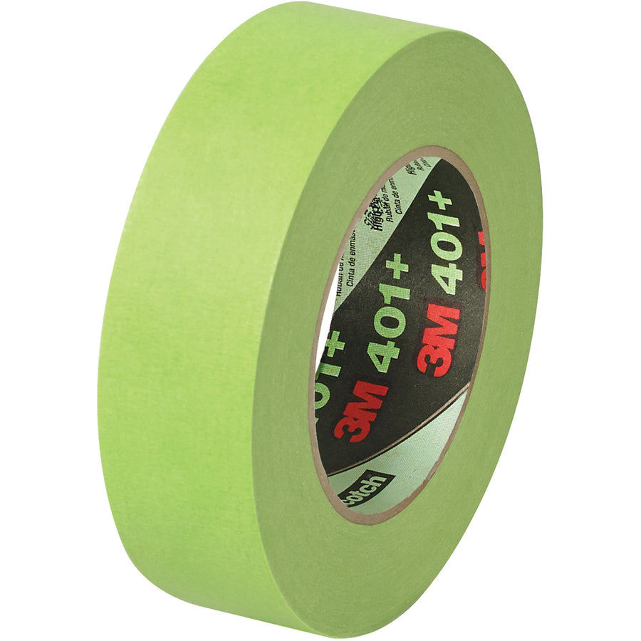 3M High Performance Green Masking Tape 401+ delivers superior adhesion and creates razor-sharp paint lines on industrial two-tone applications. 6.7 mil crepe paper backing withstands up to 250°F for 30 minutes and removes cleanly in one piece with zero residue. 1.5" x 60yd rolls, sold by the case of 16.