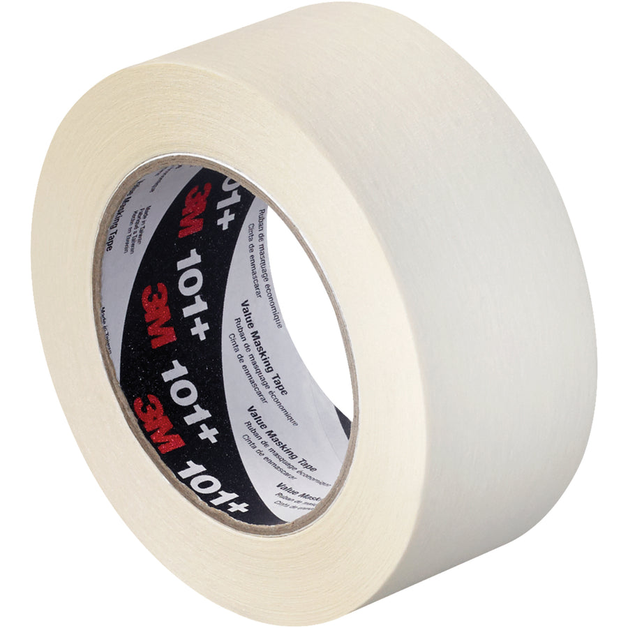 3M Value Masking Tape 101+ delivers dependable rubber-based adhesion for light-duty case sealing, marking, and temporary holding on packing lines. This 5.1 mil crepe paper tape offers consistent performance at temperatures up to 150°F for 30 minutes, sold in convenient cases of 24 rolls (2" x 60 yds each). A cost-effective standard for supervisors who need reliable, no-nonsense tape that performs.
