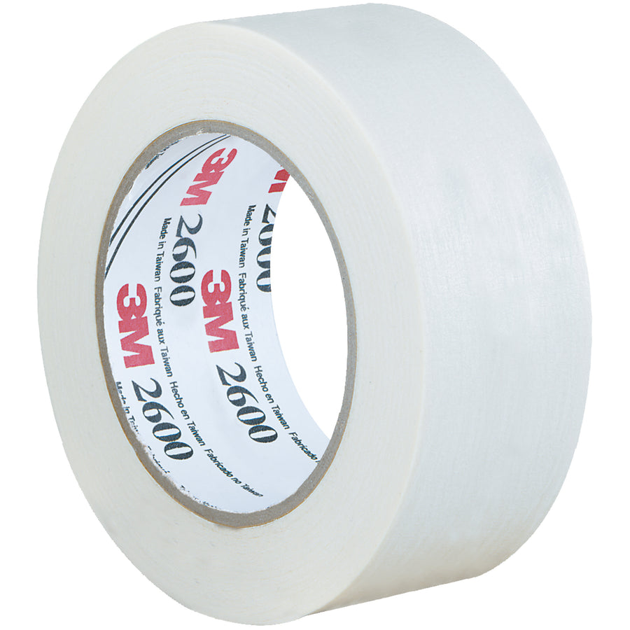 3M 2600 masking tape delivers economical, light-duty sealing and bundling for packaging lines and general applications. Each roll features 2" x 60 yards of crepe paper with rubber adhesive, writable surface for quick labeling, and easy unwind/tear performance. Case of 12 rolls optimizes cost per application.