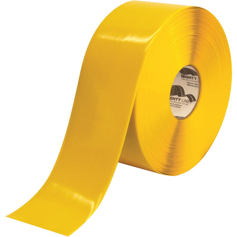 Heavy-duty 60 Mil PVC safety tape designed for high-traffic warehouse floors. This 4" x 100' yellow floor tape features beveled edges to resist tearing from equipment and removes cleanly without residue. Install faster than paint–one case delivers lasting line marking for packing lines and facility safety zones.