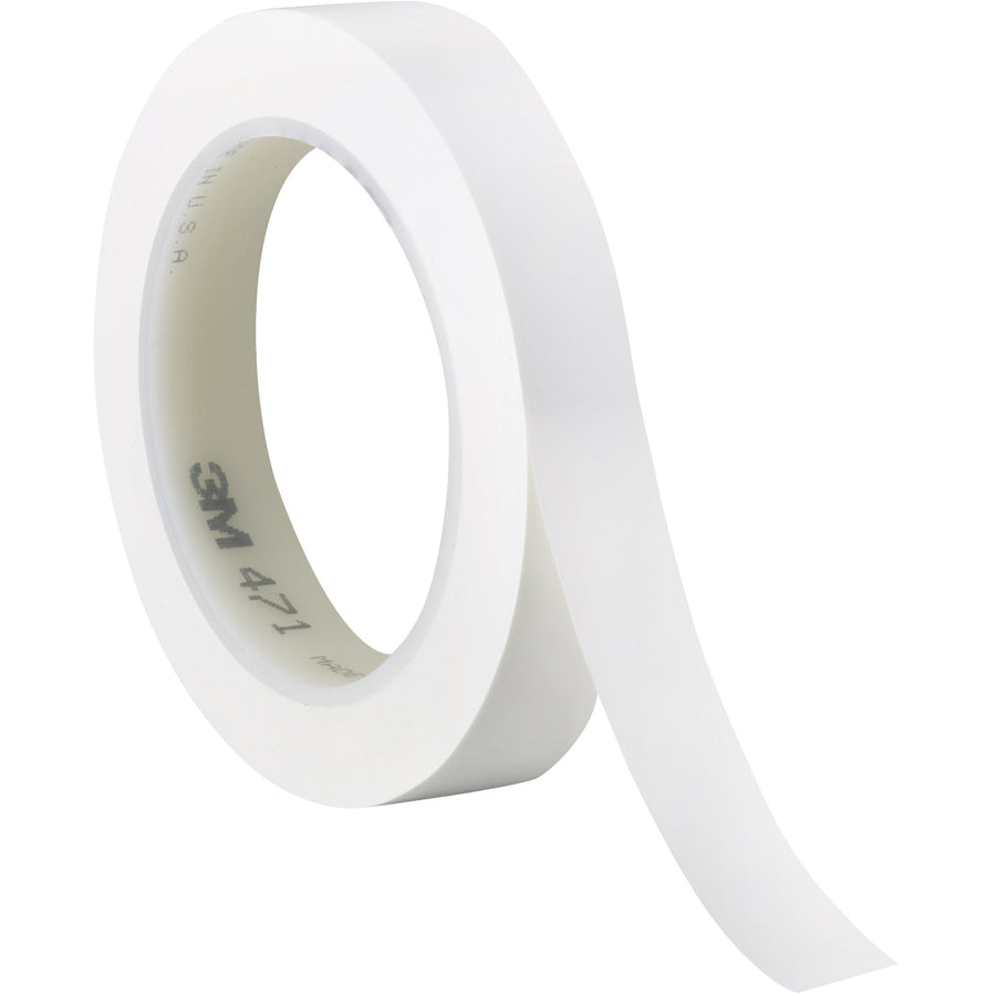 This 3-pack of 1/2" x 36 yds white 3M Vinyl Tape 471 delivers instant adhesion on contact with zero dripping or cleanup–keeping your packing line running without downtime. The durable 5.2 mil vinyl backing resists moisture, chemicals, and abrasion while the rubber adhesive bonds securely to corrugated, dispensers, and most core materials. Ideal for case sealing, splicing, and color-coded identification in industrial packaging environments.