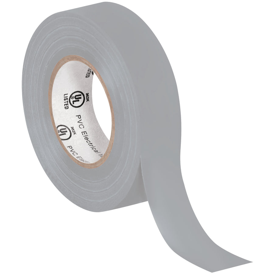 UL-listed gray vinyl electrical tape designed for packing line supervisors managing cable insulation and repair workflows. Each roll provides 20 yards of 7.0 mil protection with superior adhesion on wet, dusty, and oily surfaces. Order by the case (200 rolls) for consistent inventory and bulk savings.