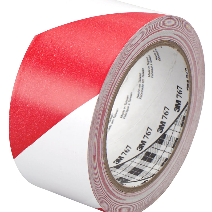 2 in x 36 yd Red/White 767 Safety Stripe Vinyl Tape 24/Case T967767