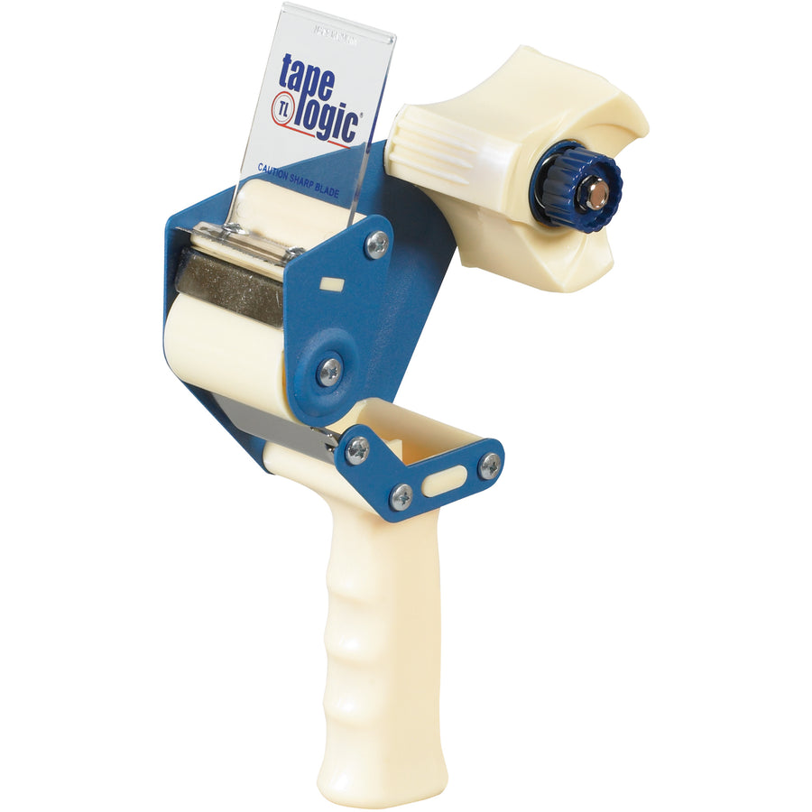 Tape Logic 2" heavy-duty carton sealing tape dispenser delivers fast, consistent tape application for busy packing lines. Steel and high-impact plastic construction with heat-treated cutting blades and adjustable tension control ensure reliable performance on every case seal. Roll-on pistol grip design reduces operator fatigue during extended use.