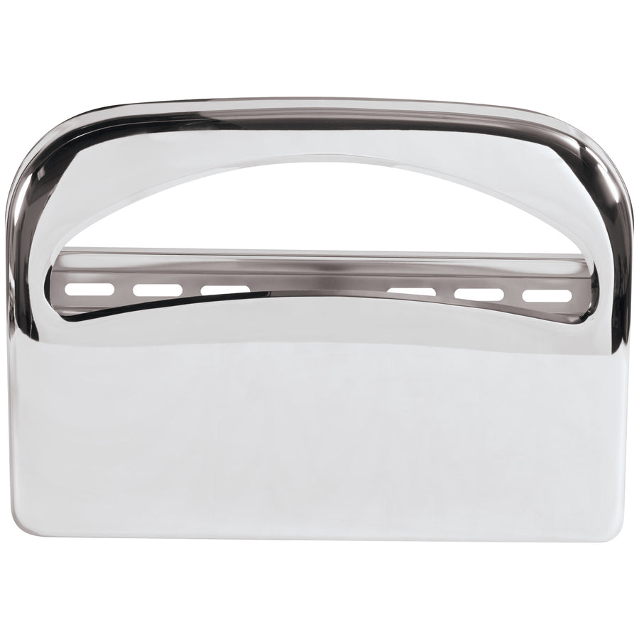 Upgrade your facility's bathroom hygiene with this professional-grade chrome toilet seat cover dispenser. Features durable metal construction with single-feed distribution for controlled, sanitary dispensing. Sold as case of 1–the reliable janitorial supply choice for offices, hospitality, and healthcare facilities.