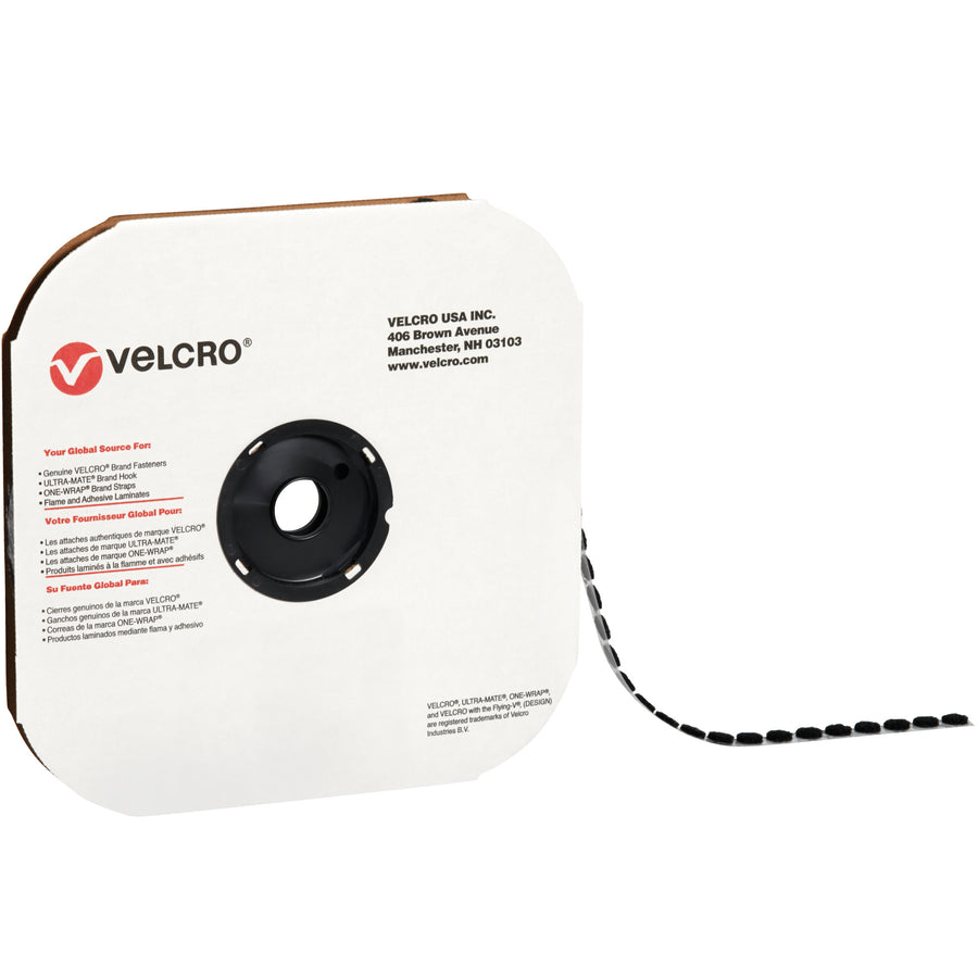 Packing line supervisors trust these 3/4" black hook VELCRO Brand dots for reliable, reusable fastening on case sealing operations. Nylon material with aggressive adhesion ensures consistent performance through high-volume production runs. Buy by the case–1,028 dots ready to deploy on your line.