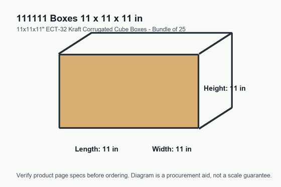 111111 dimension diagram showing 11 x 11 x 11 inch boxes.