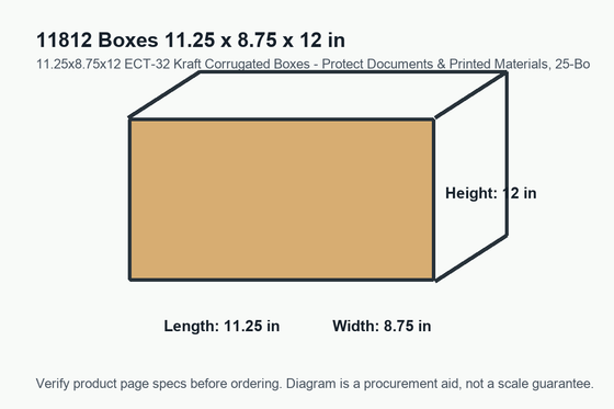 11812 dimension diagram showing 11.25 x 8.75 x 12 inch boxes.
