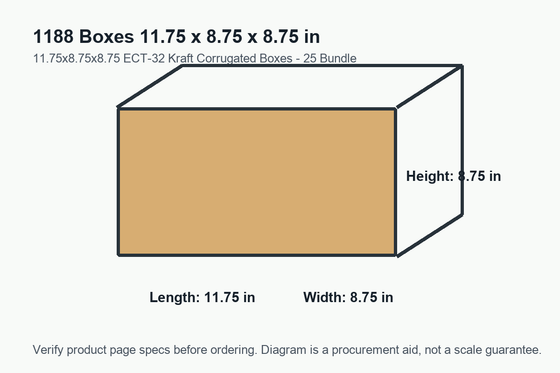 1188 dimension diagram showing 11.75 x 8.75 x 8.75 inch boxes.