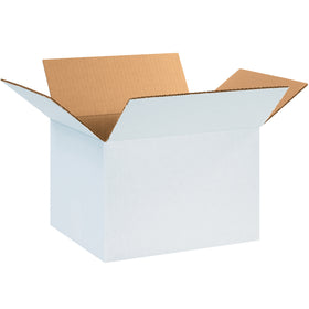 Cost-effective 12x10x8" white corrugated shipping boxes built with ECT-32 single-wall construction for dependable stacking and freight efficiency. The crisp white exterior provides a professional canvas for applied labels and special shipping instructions. Sold as a convenient 25-box bundle.